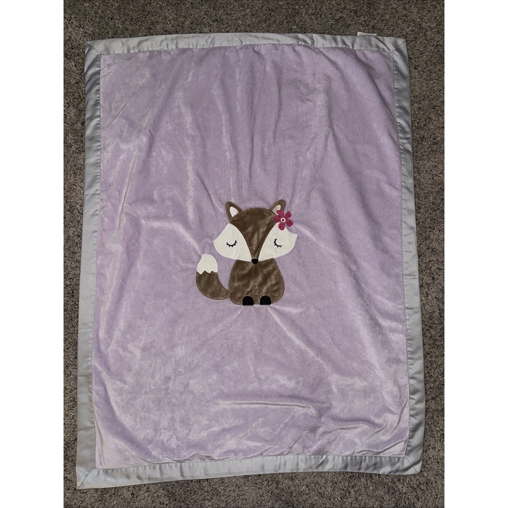 Lambs &‎ Ivy Fox Purple Appliqué Baby Soft Plush Blanket With Satin Trim